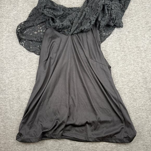 Whimsigoth Dark Fairycore 3X Batwing Lace Overlay Top Black Gold Accent - Picture 8 of 10